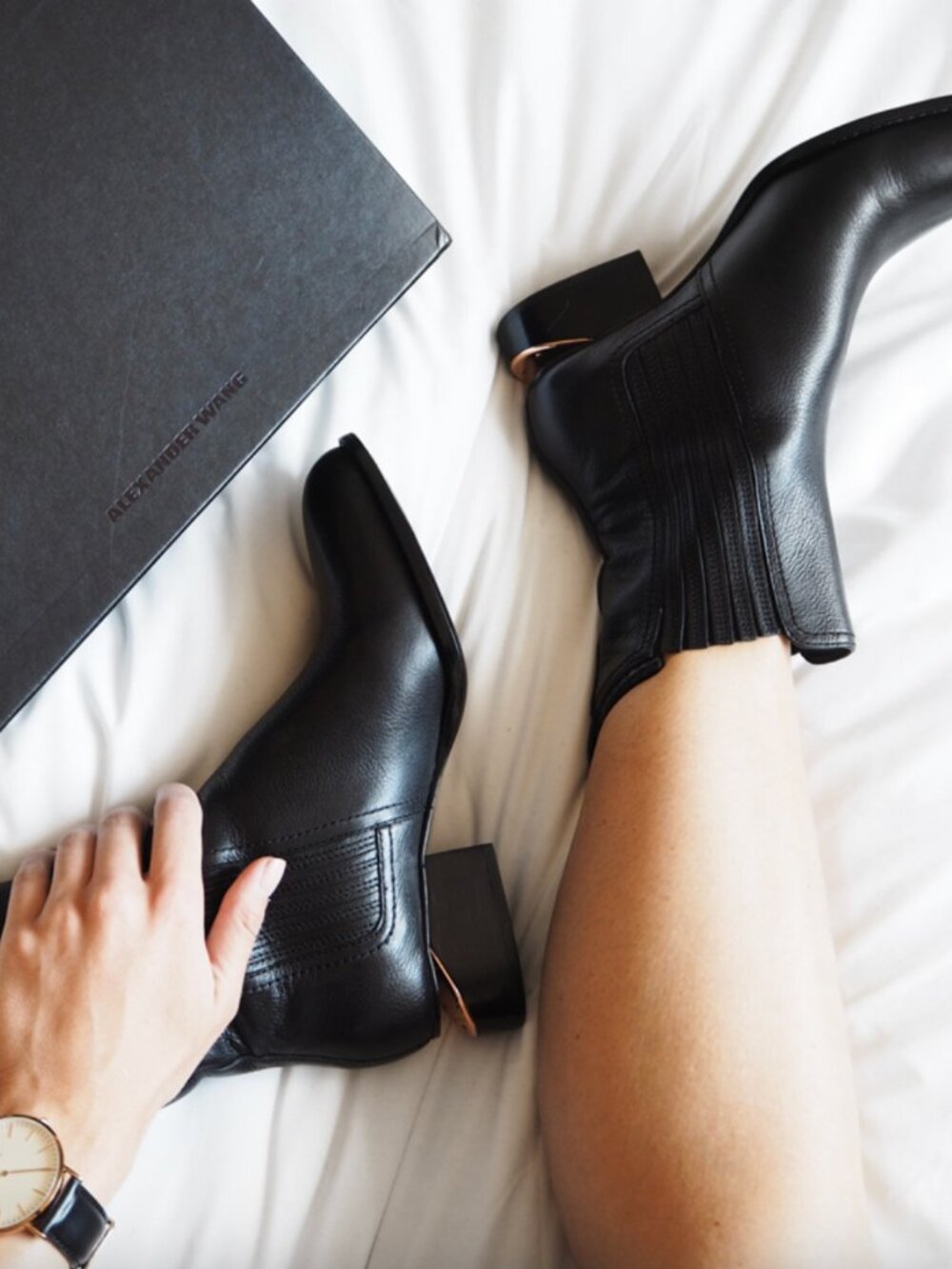 Alexander Wang Classic Black Leather Anouk Chelsea Western Boots Bootie